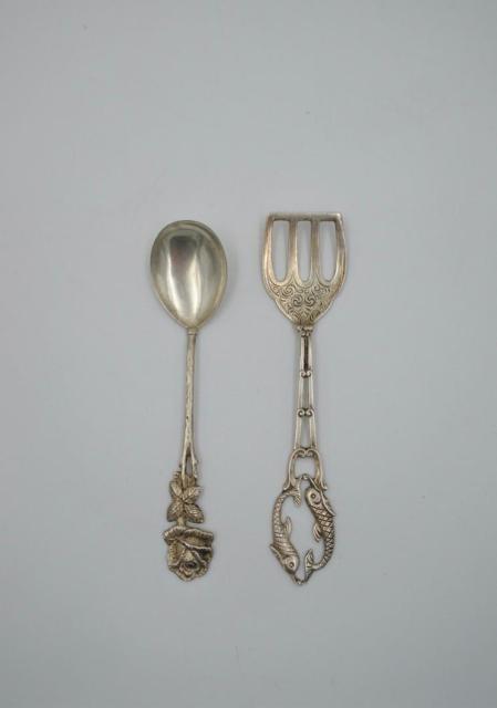 Sardinenschep van zilver en zilveren lepel