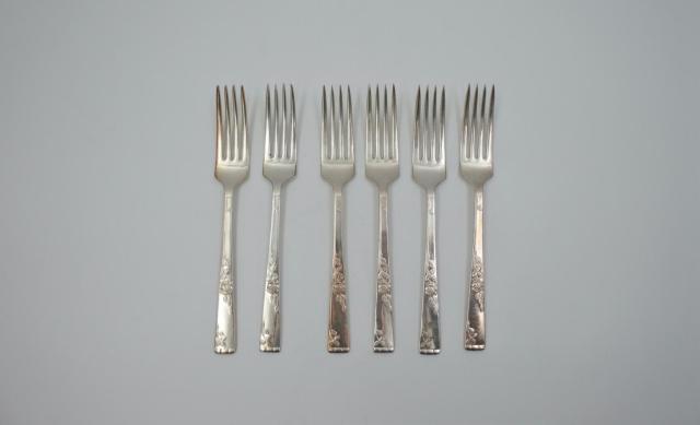 Vintage set van 6 Smith Seymour Rose Garden verzilverde tafelvorken