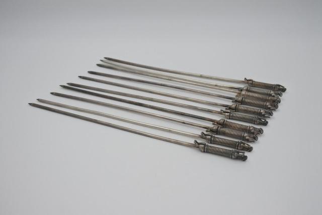 10 silver meat skewers