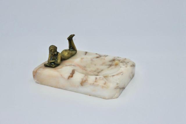 Art Deco bronzen en marmeren asbak