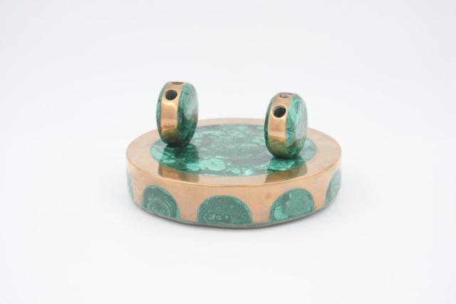 Malachite and brass paperweight and pen holders